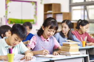 asian elementary school students in class